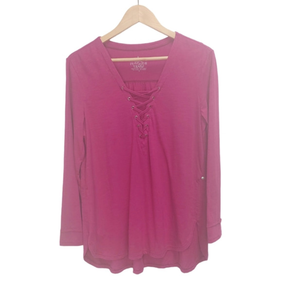 Neon‎ Buddha V-Neck Front lace up  long sleeve tunic Size Medium - Picture 1 of 5